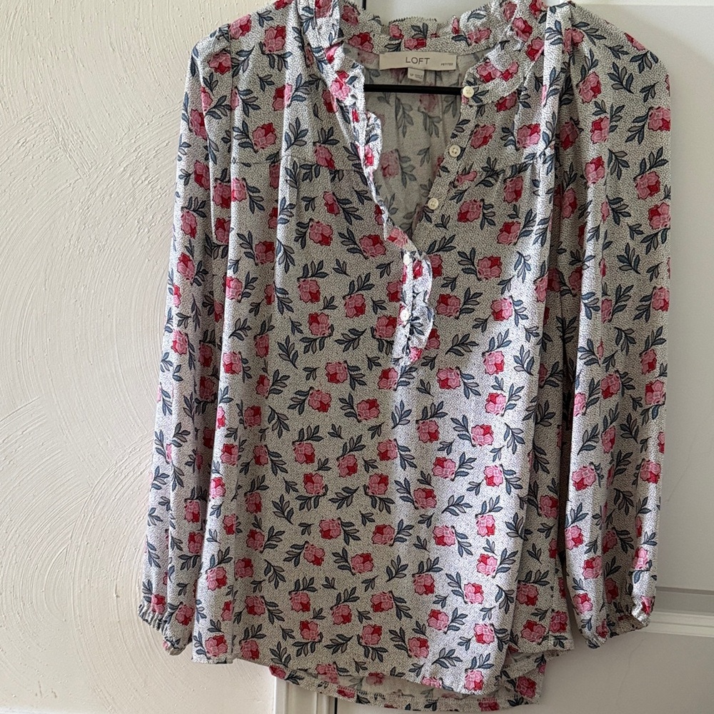 LOFT Floral Blouse - Gray and Red